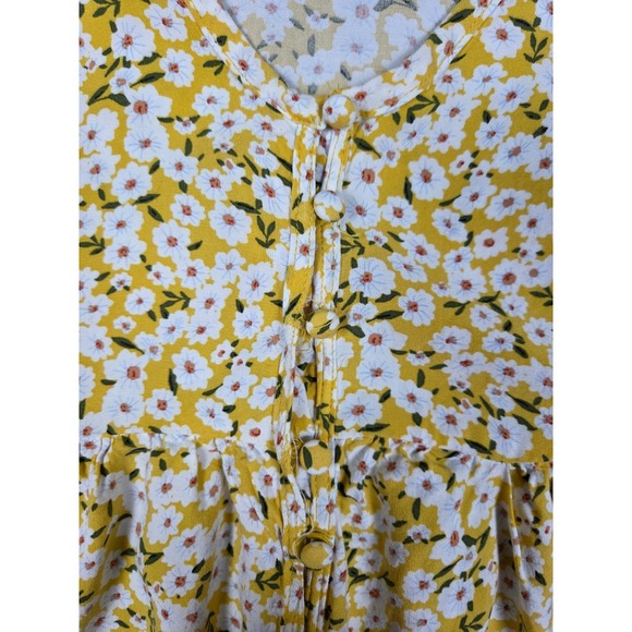 Aeropostale Dress Women Yellow Floral Button Baby Doll Short Sleeve Size S - Picture 8 of 10